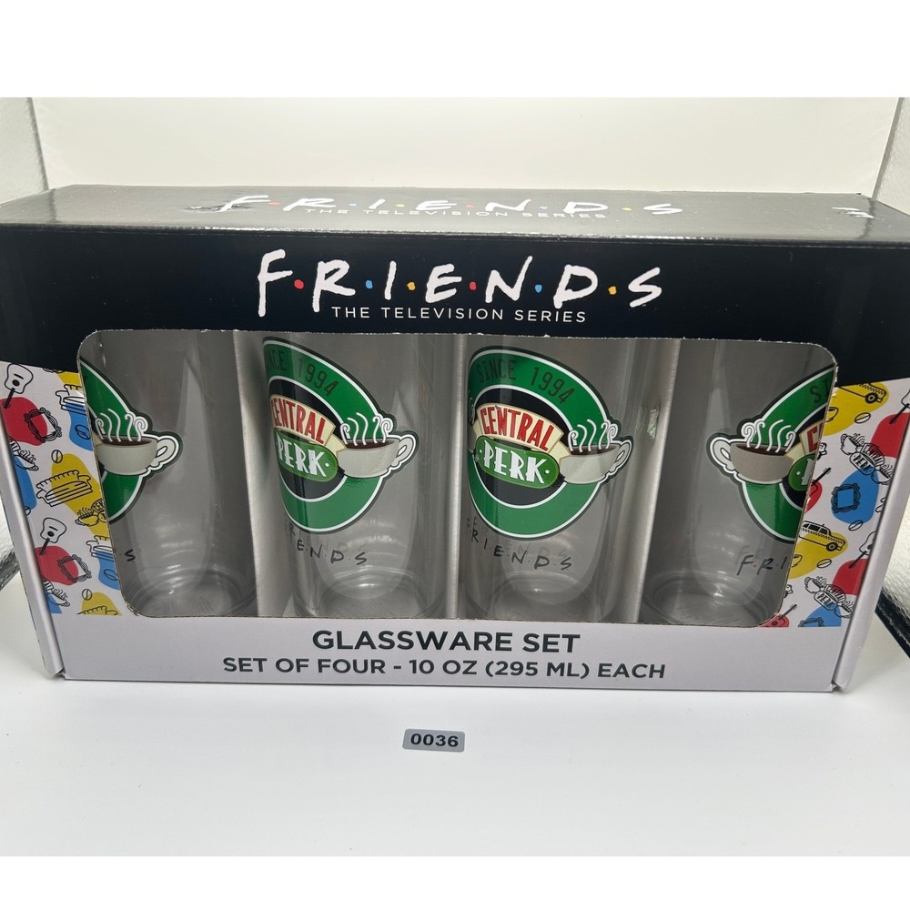 Friends The Television Series Glassware Set Central Perk 10oz Set of 4 New #947